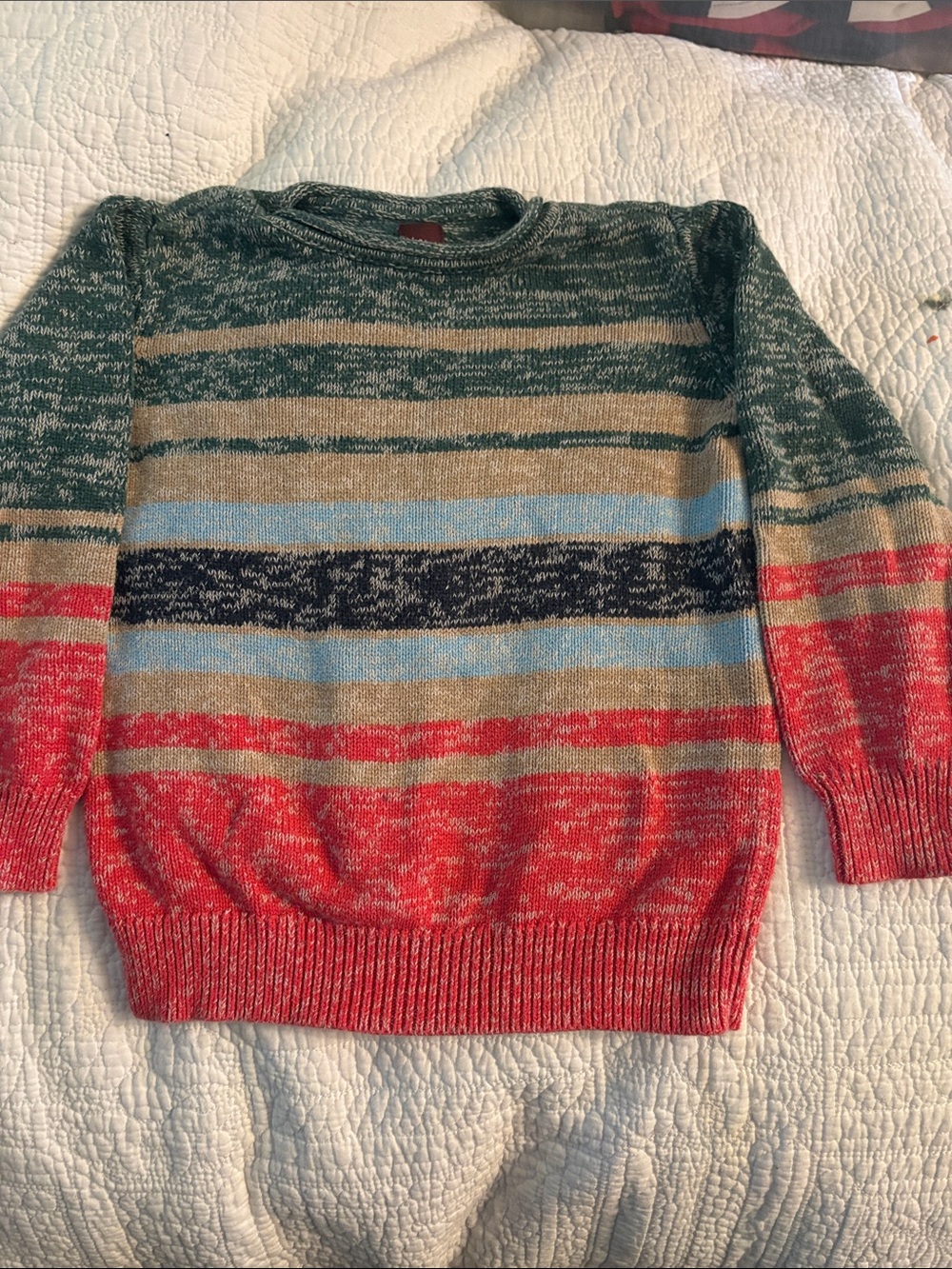 Tea Collection Multicolor Striped Knit Sweater - Green, Tan, Blue, Navy, Red